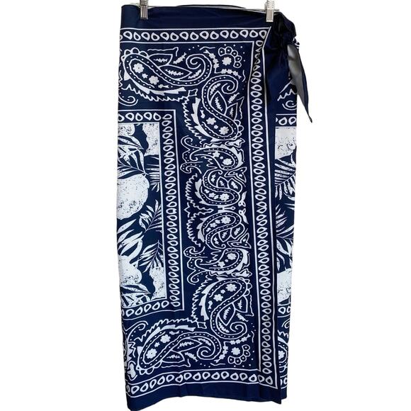 micas Other - Paisley Blue & White Handkerchief Wrap Midi Skirt S NWT